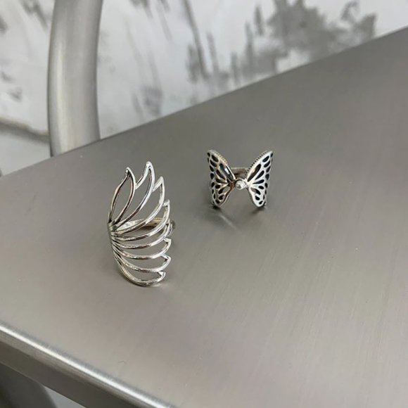 Minimalist 925 Sterling Silver Butterfly Wings Ring Unique Bold Statement Ring - Picture 2 of 6